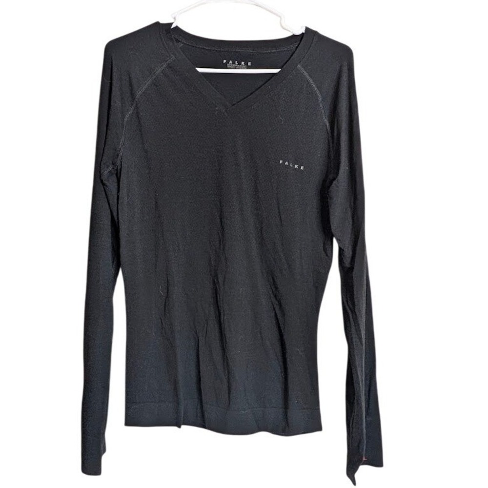 Falke Men Size XL Wool Tech Light Long Sleeve Baselayer‎ Top Black Hiking Camp